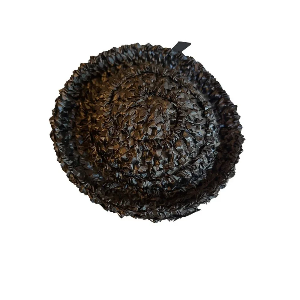 Vintage 60's Retro‎ Black Woven Straw Hat Bow Detail Original Box
